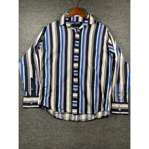 South Pole Button Up Shirt Men's Large Blue/Black Striped Long Sleeve Casual
